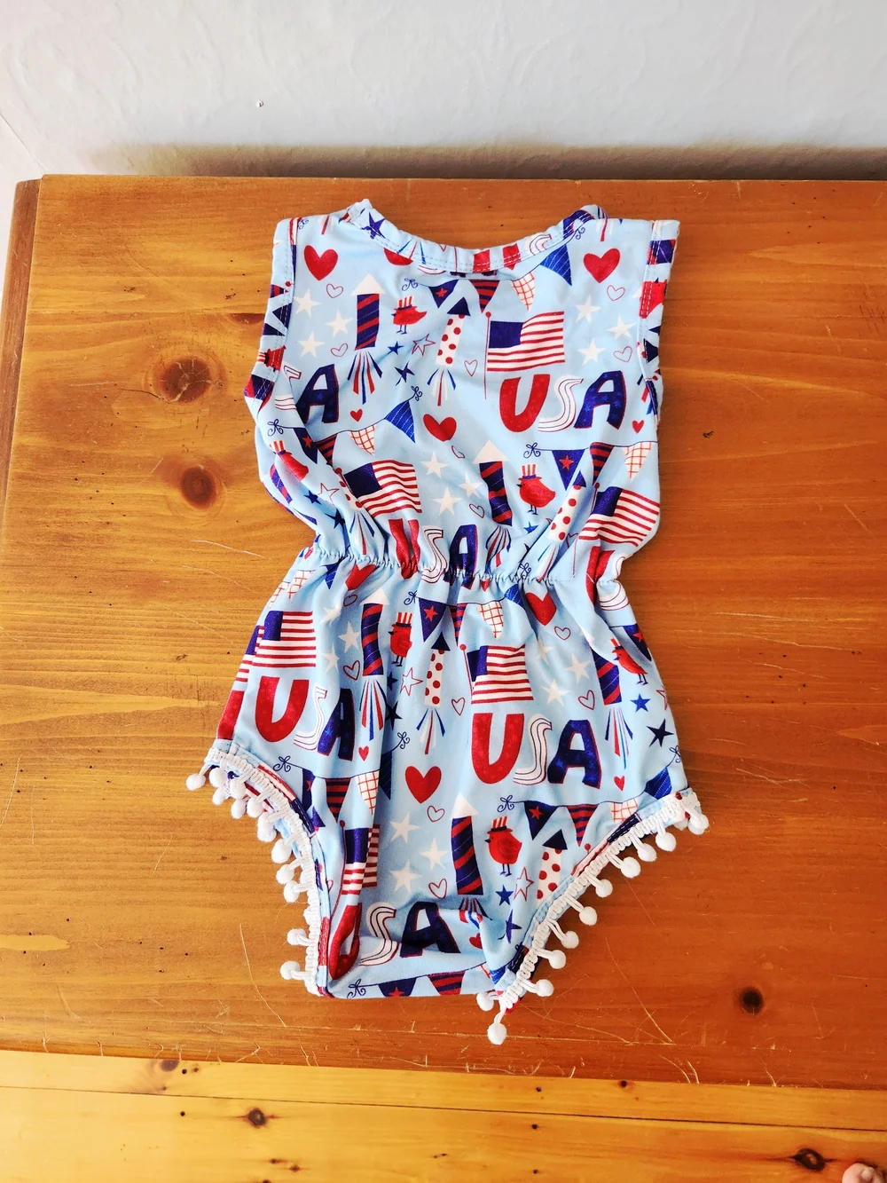 USA Print Blue Baby Girl Romper Onsie